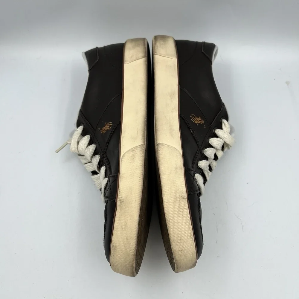 Polo Ralph Lauren Sayer Men's Black/White Leather Low Top Lace-Up Sneakers 10D